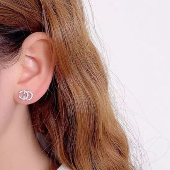 Small novelty earrings designer- inspired,  gold tone and bling. New with tags - Picture 2 of 3